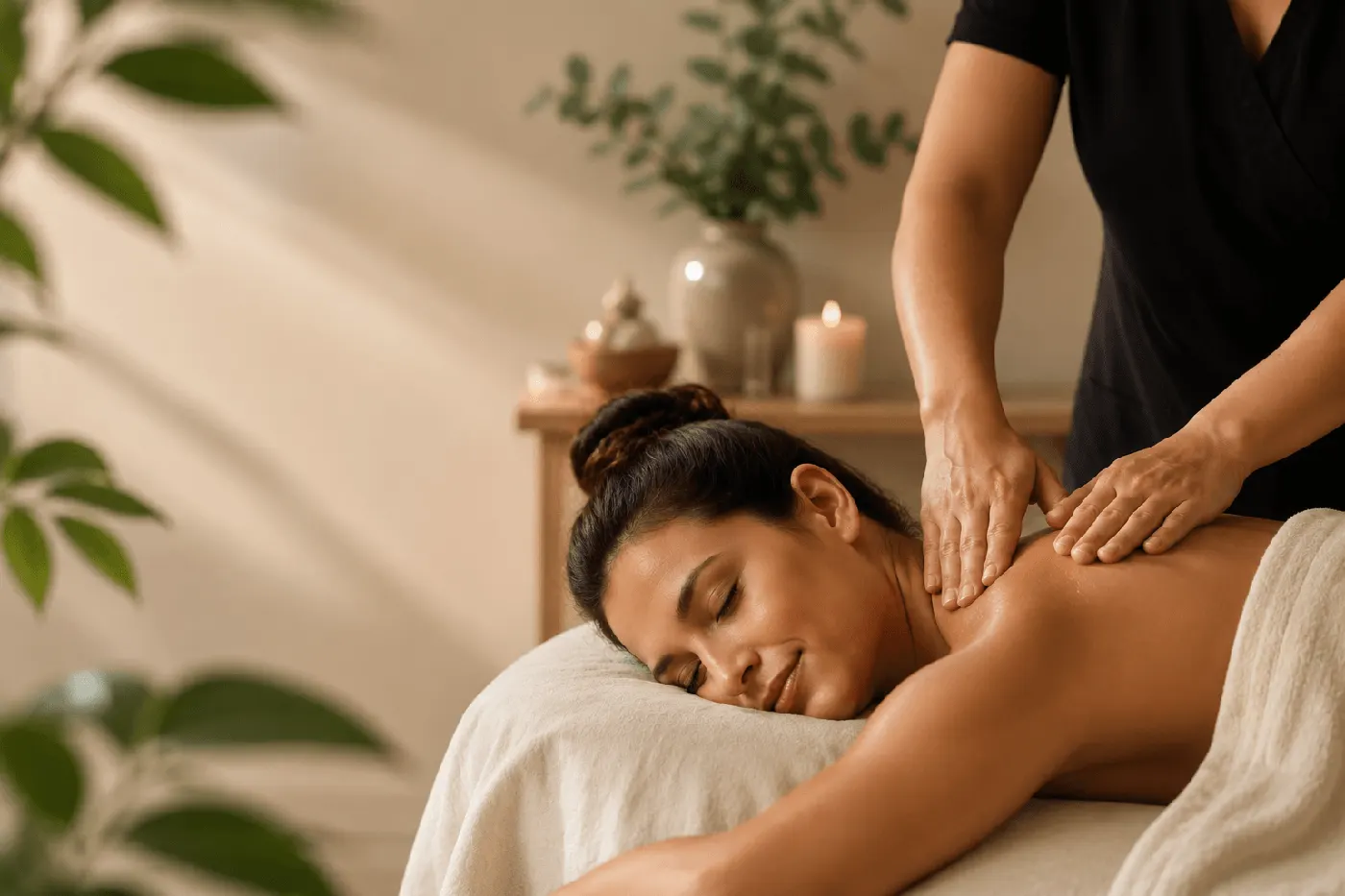 Guest relaxing face down during a massage