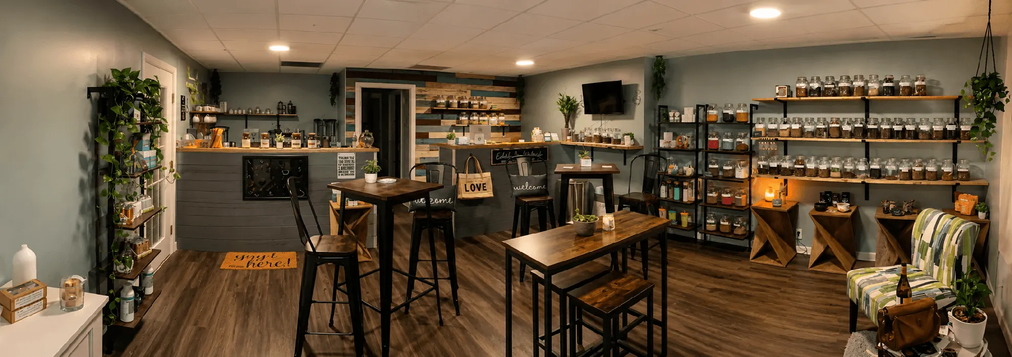 Wide view of the Exhale tea room
